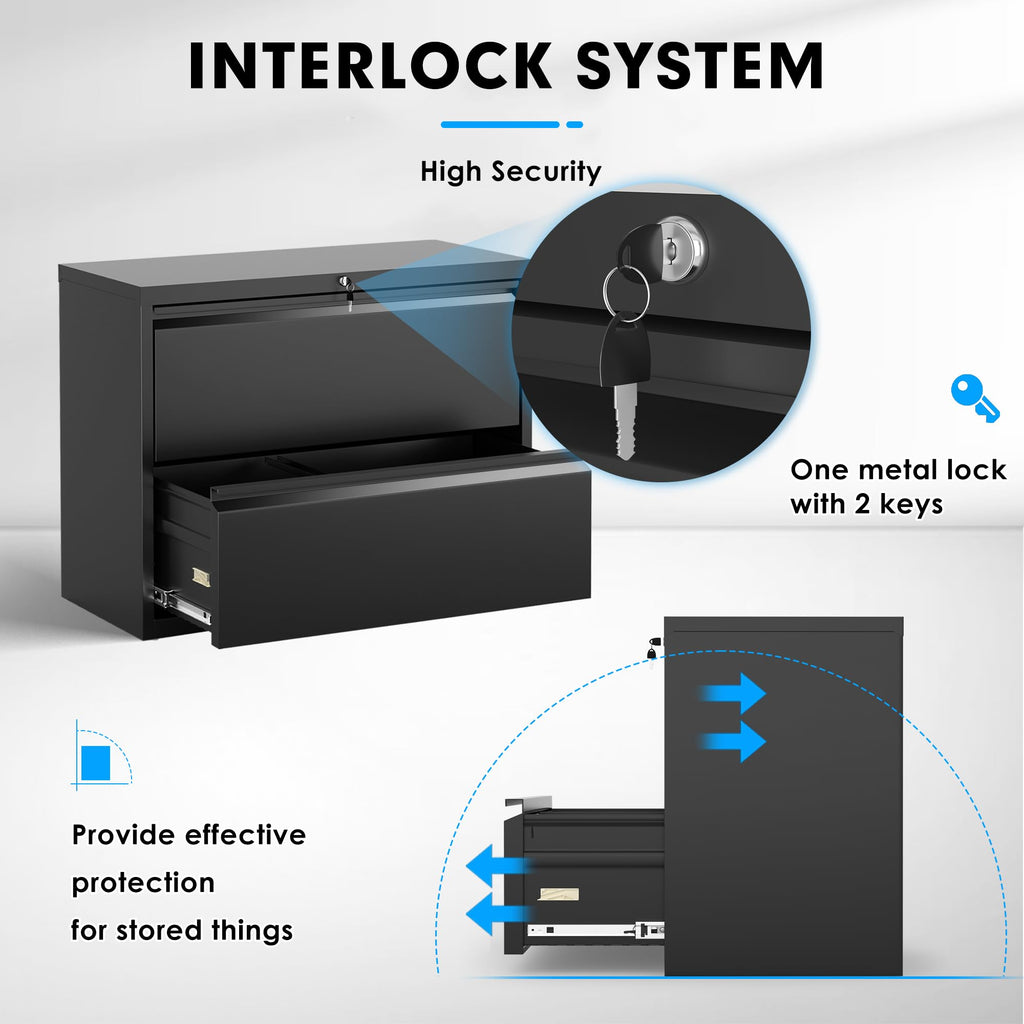 Black 2 Drawer Metal File Cabinet with Lock X66749