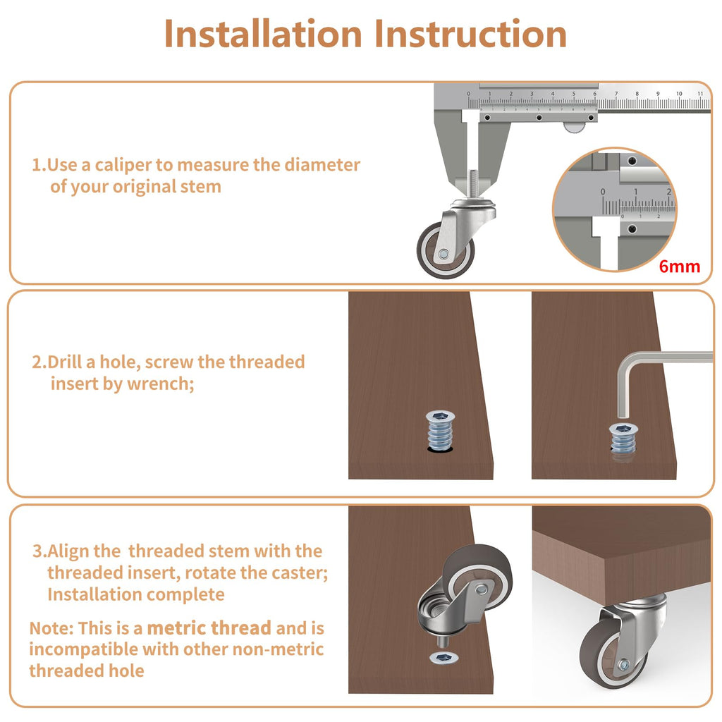 1.25" M6 Swivel Casters, 4 Pcs W137
