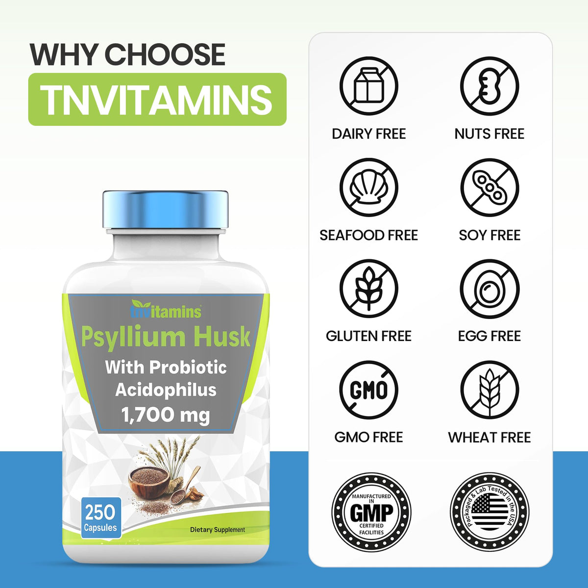 Psyllium Husk Capsules 1700 MG 250 Capsules V701946