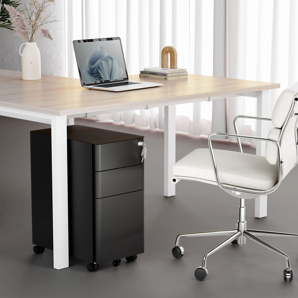Black 3 Drawer Rolling File Cabinet with Lock M537