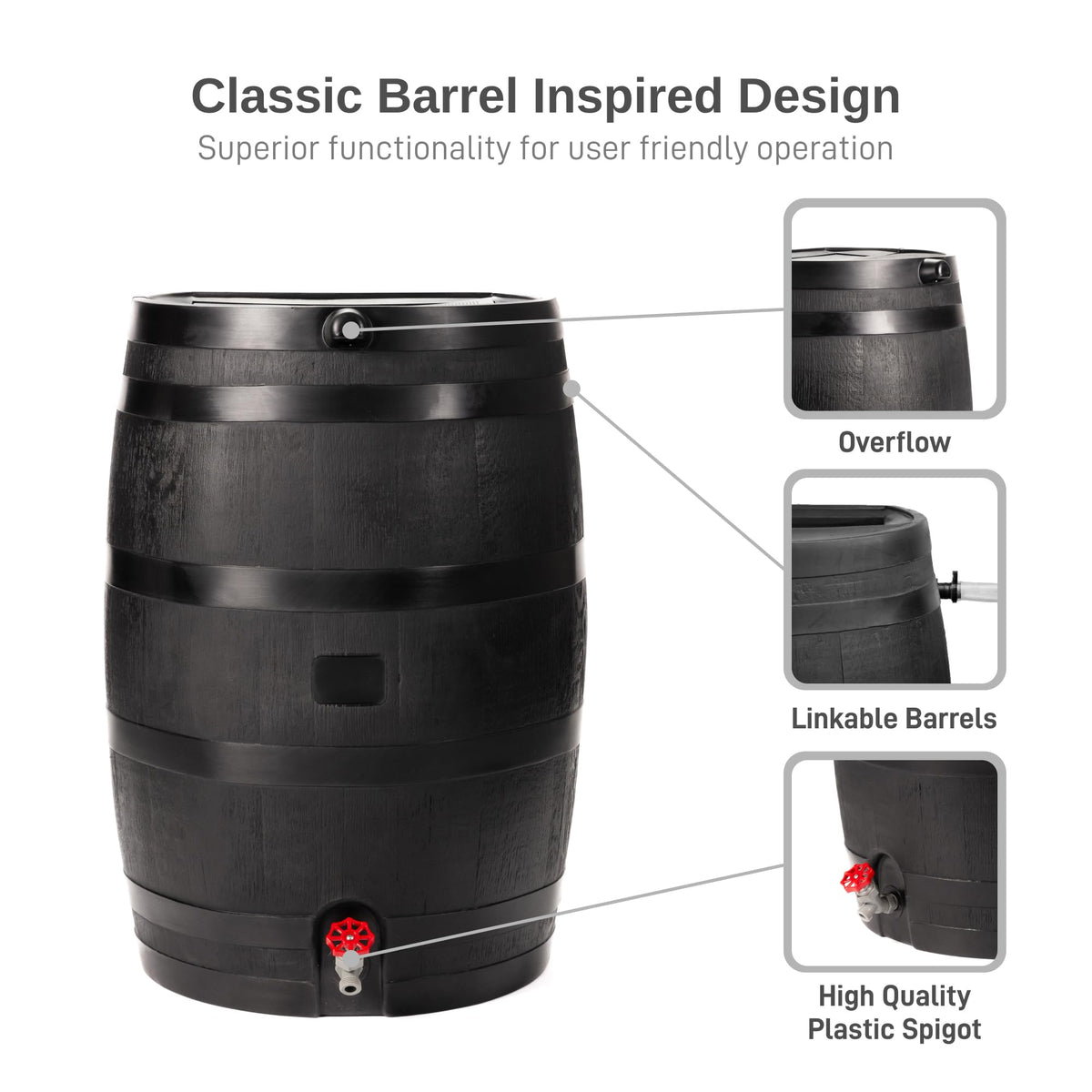 50-Gallon Recycled Plastic Rain Barrel E30306