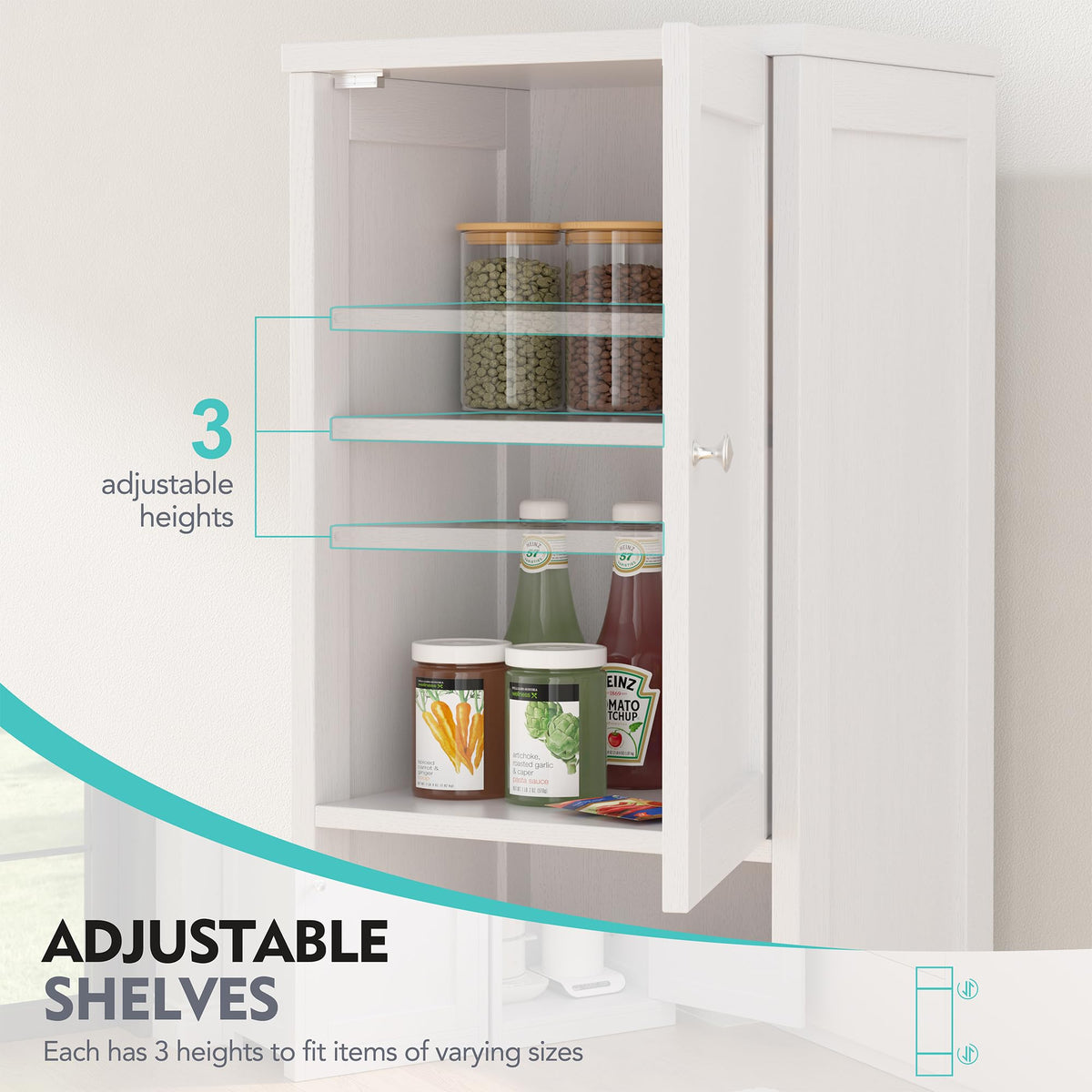 Tall Narrow Bathroom Storage Cabinet with Adjustable Shelves, White E1333