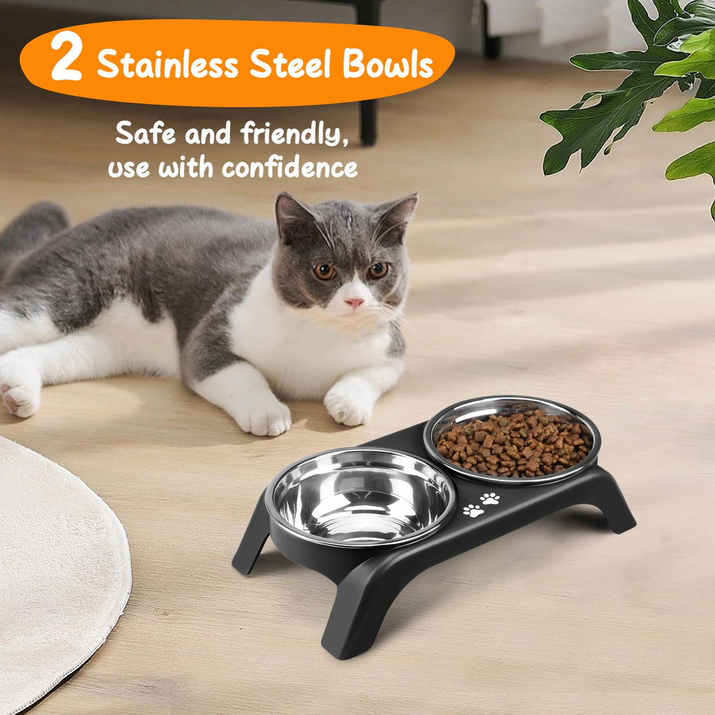 Elevated Dog Bowls with 5” Stainless Steel Bowls Black U2893