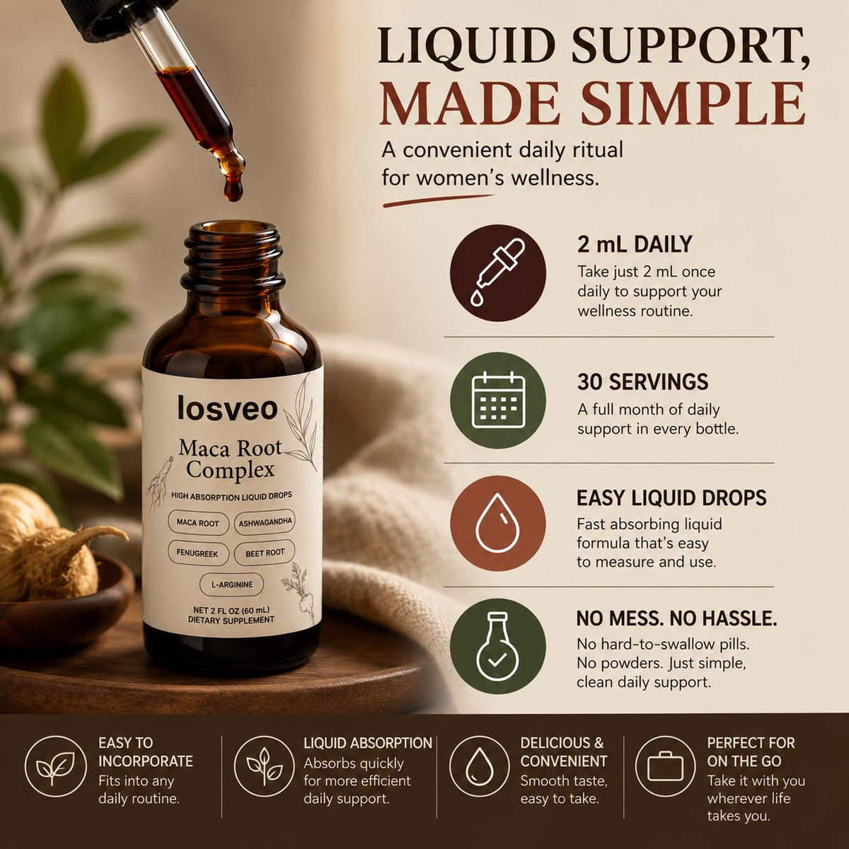 Maca Root Complex Liquid Drops with Ashwagandha, Fenugreek, Beet Root & L-Arginine, 2 Fl Oz L944682