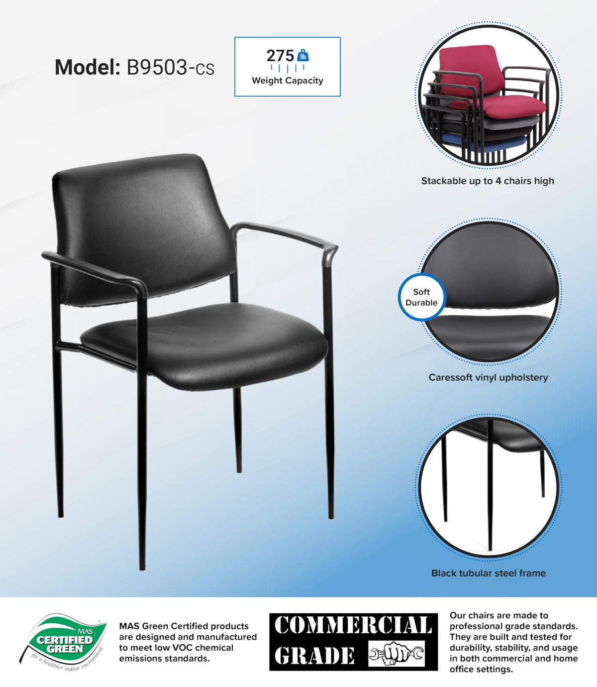 Black Caressoft Stacking Chair with Arm O69266