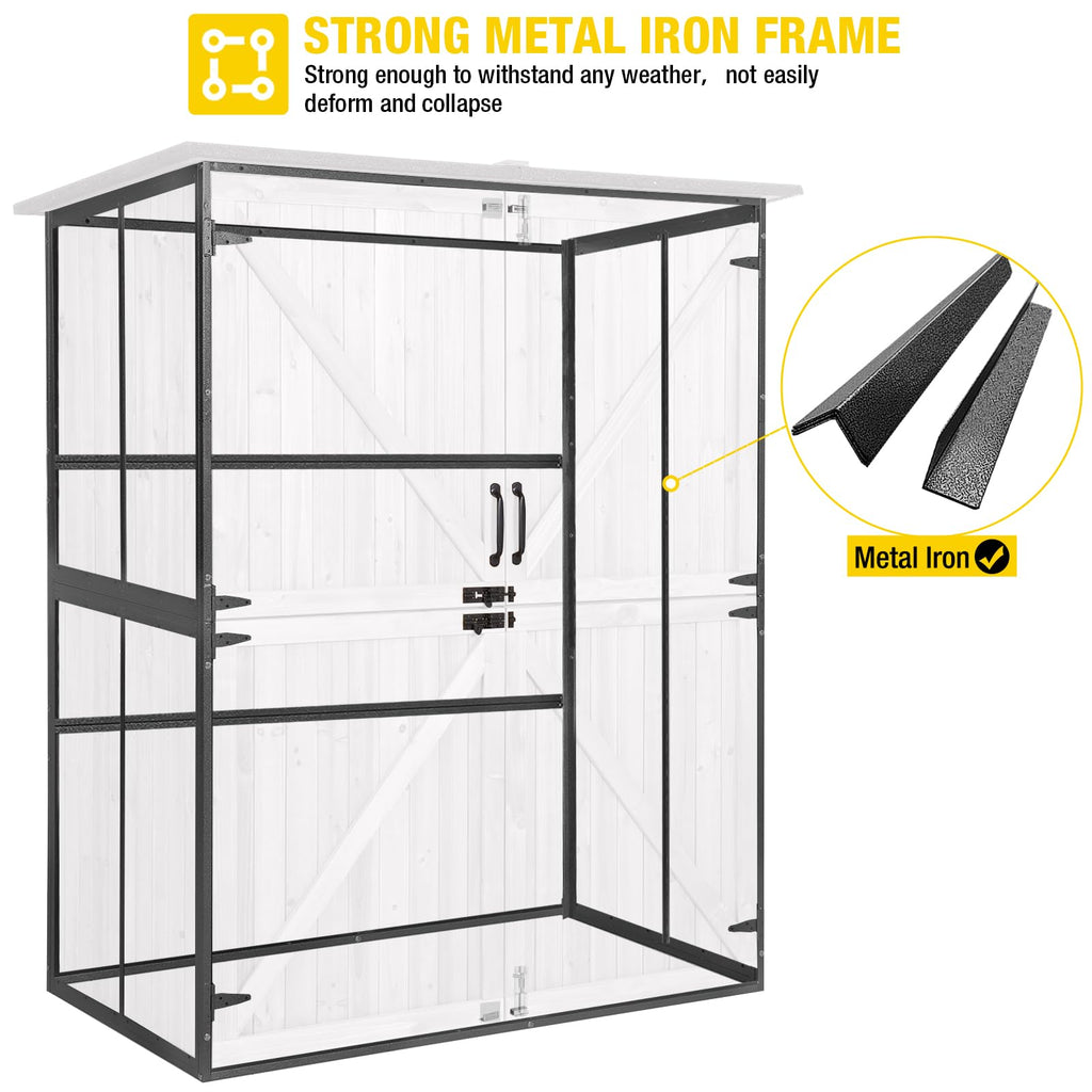 Off-White Storage Shed with Metal Frame, Wooden Floor and Adjustable Shelves C1357