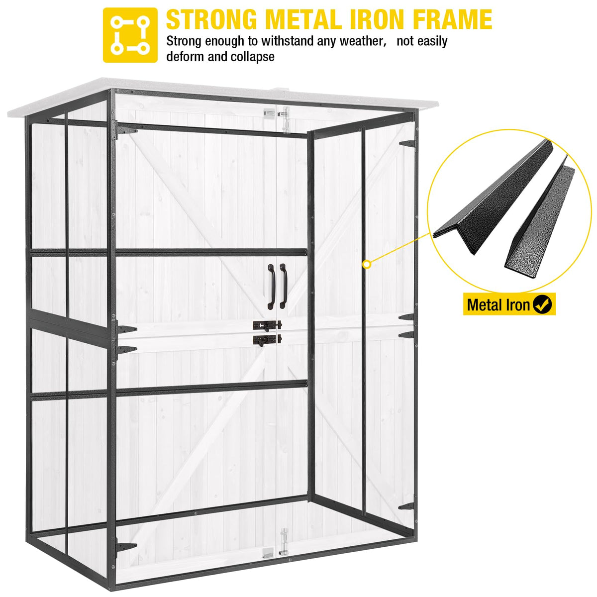 Off-White Storage Shed with Metal Frame, Wooden Floor and Adjustable Shelves C1357