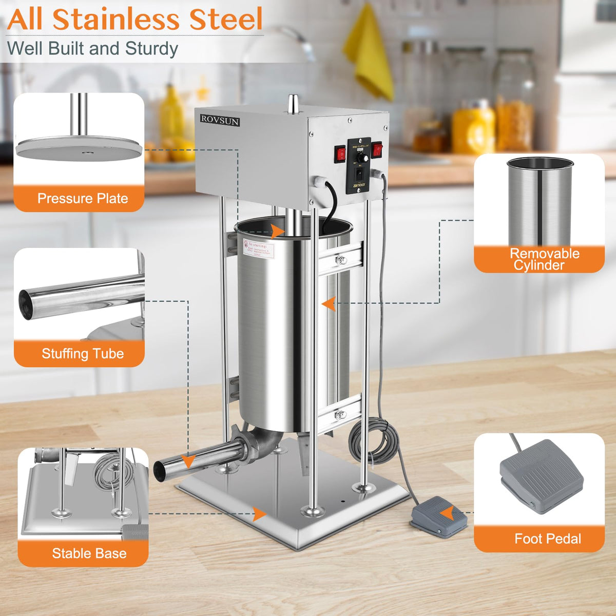15L Electric Stainless Steel Sausage Stuffer with 5 Stuffing Tubes D599036