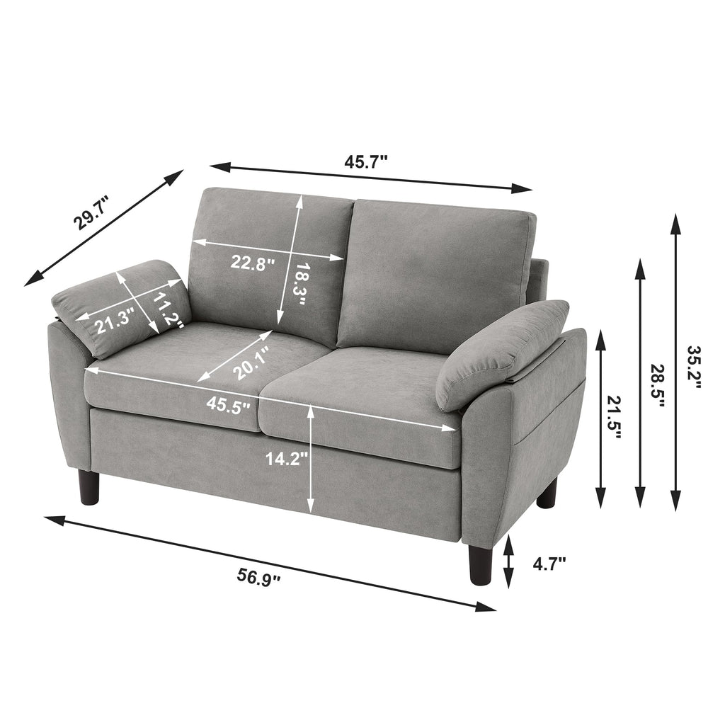 Light Grey Linen Loveseat Sofa with Side Pocket L99932