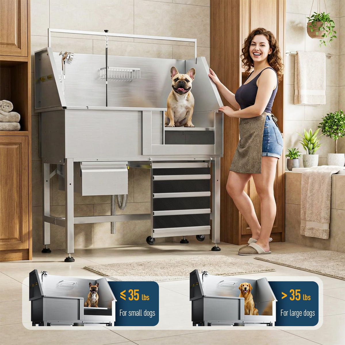 46" Stainless Steel Dog Washing Station with Storage Drawer C604