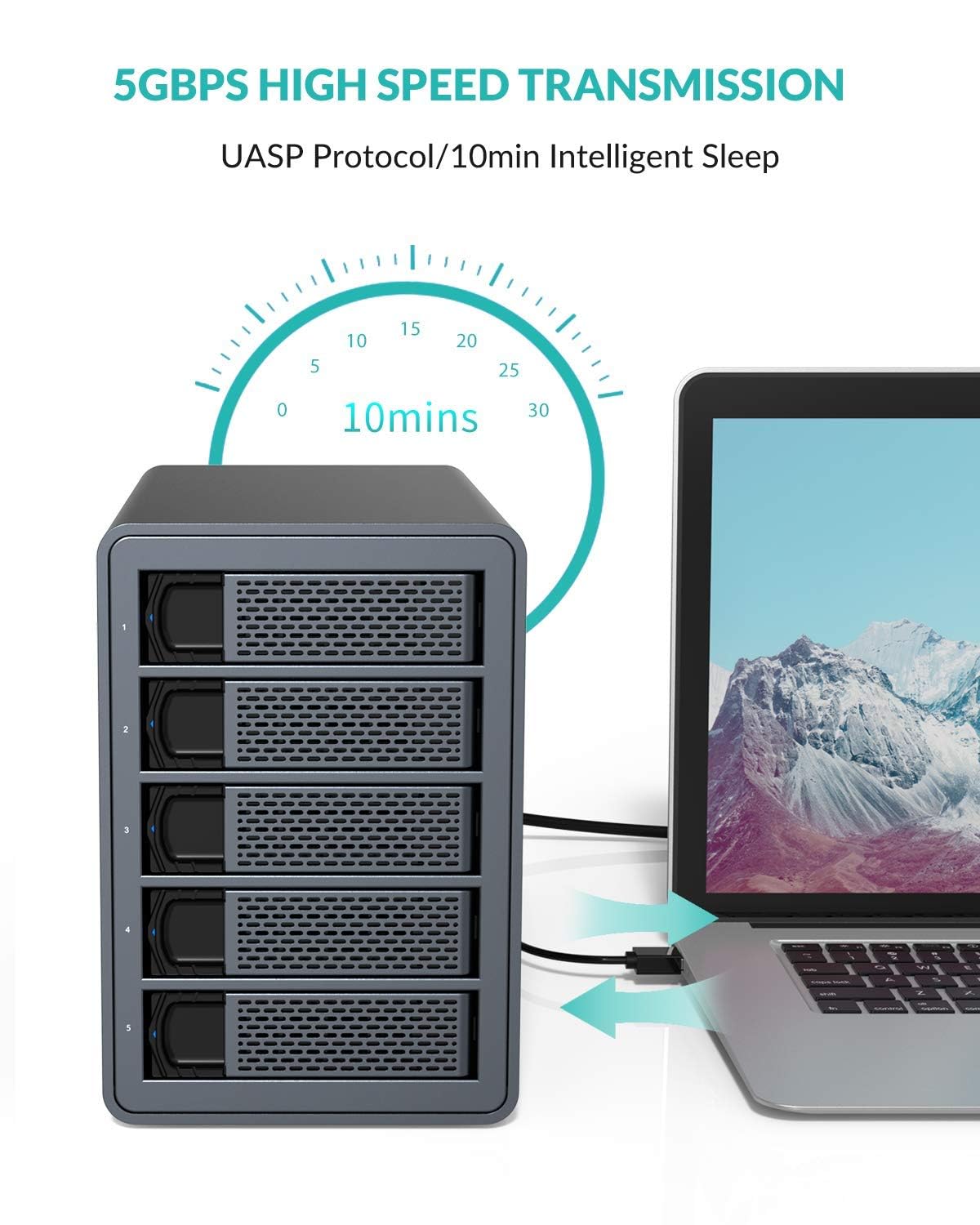 5 Bay Aluminum USB3.0 RAID Hard Drive Enclosure T3045