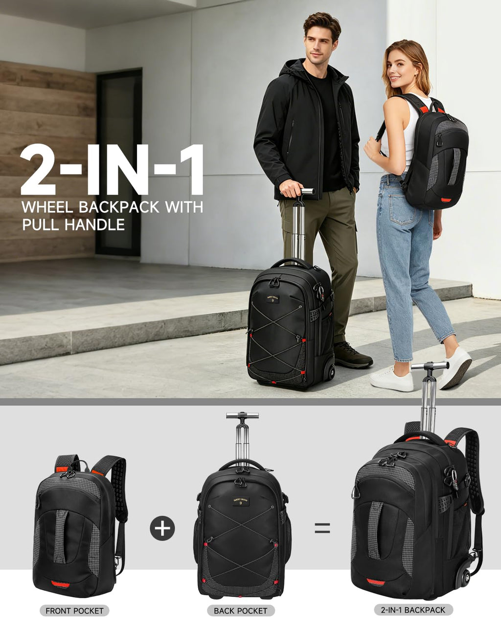 2-in-1 Detachable Backpack with Wheels N36873
