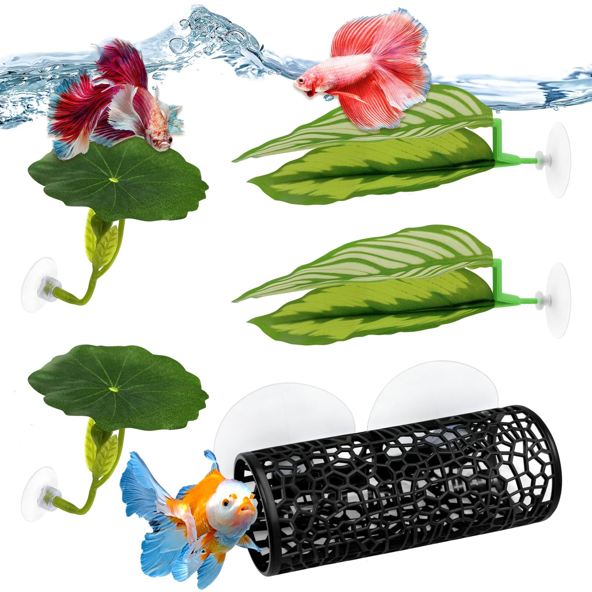Betta Hammock & Fish Toys Set, Aquarium Decor Plastic Plants L345655