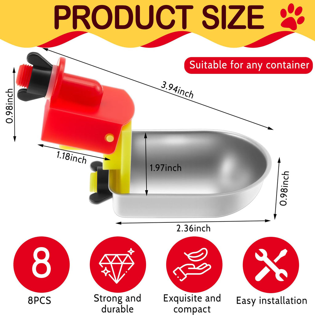 8 Pack Stainless Steel Auto Fill Chicken Waterer Cups Z83688