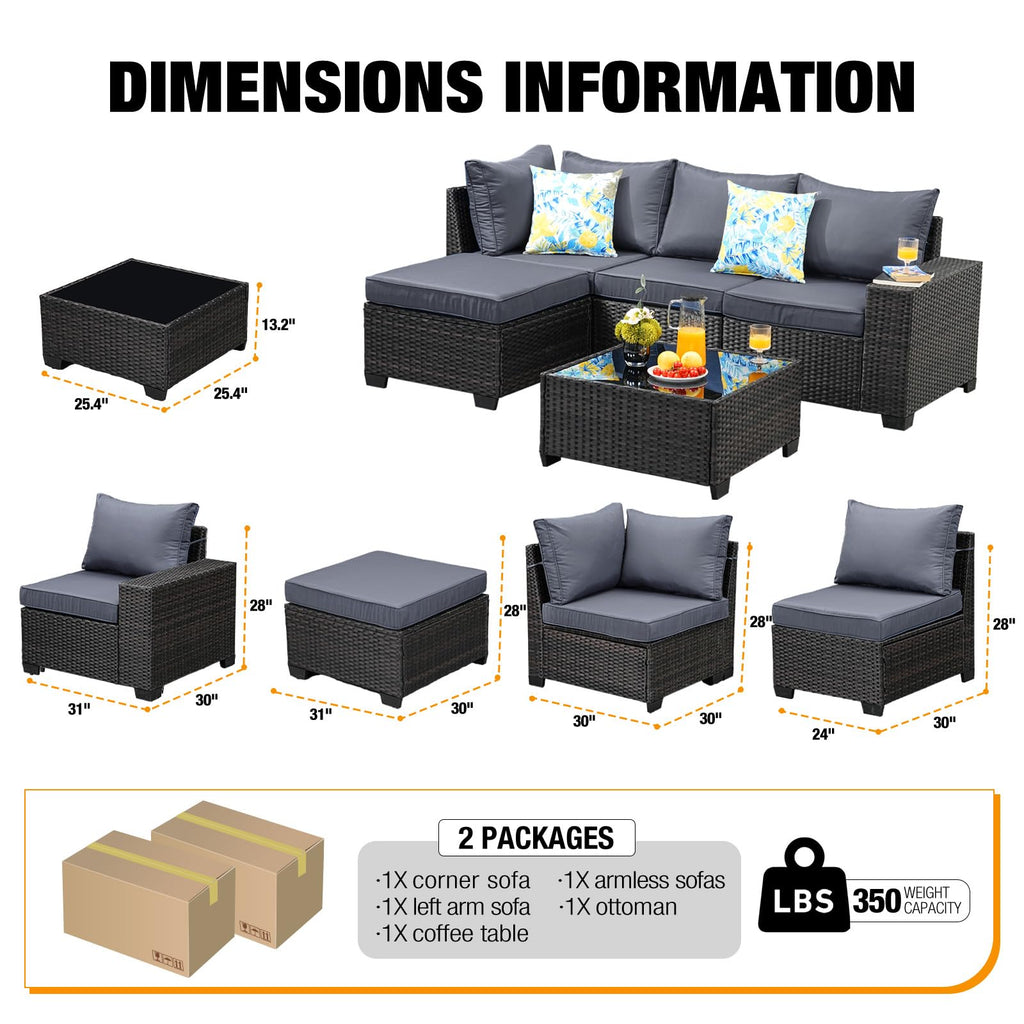 5 Pieces Wicker PE Rattan Patio Furniture Set with Cushion & Coffee Table, Grey L24854