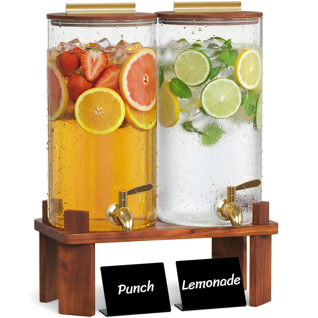 1.5 Gallon Glass Drink Dispenser with Wood Stand Q68803