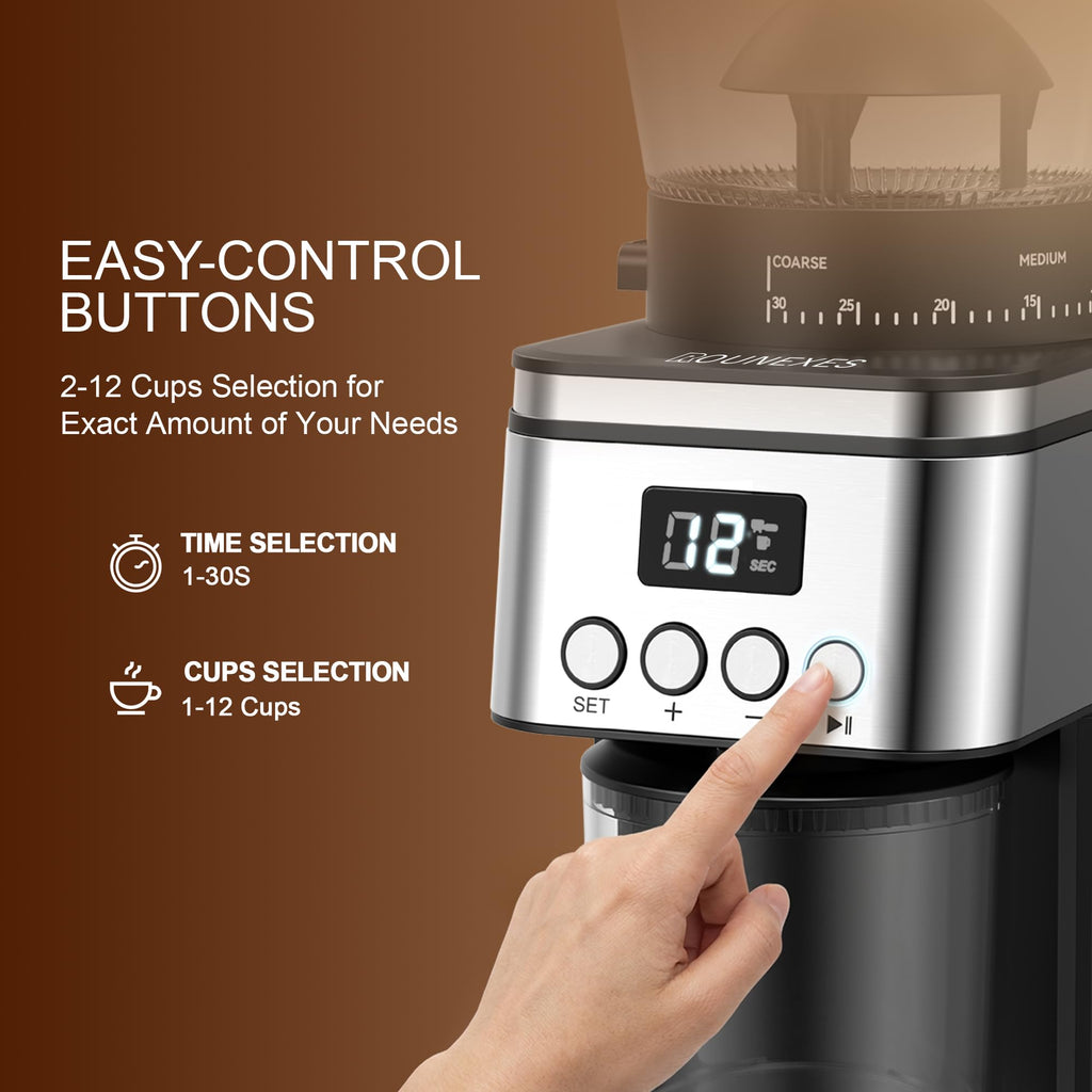 Electric Stainless Steel Conical Burr Coffee Grinder with 30 Grind Settings X978044