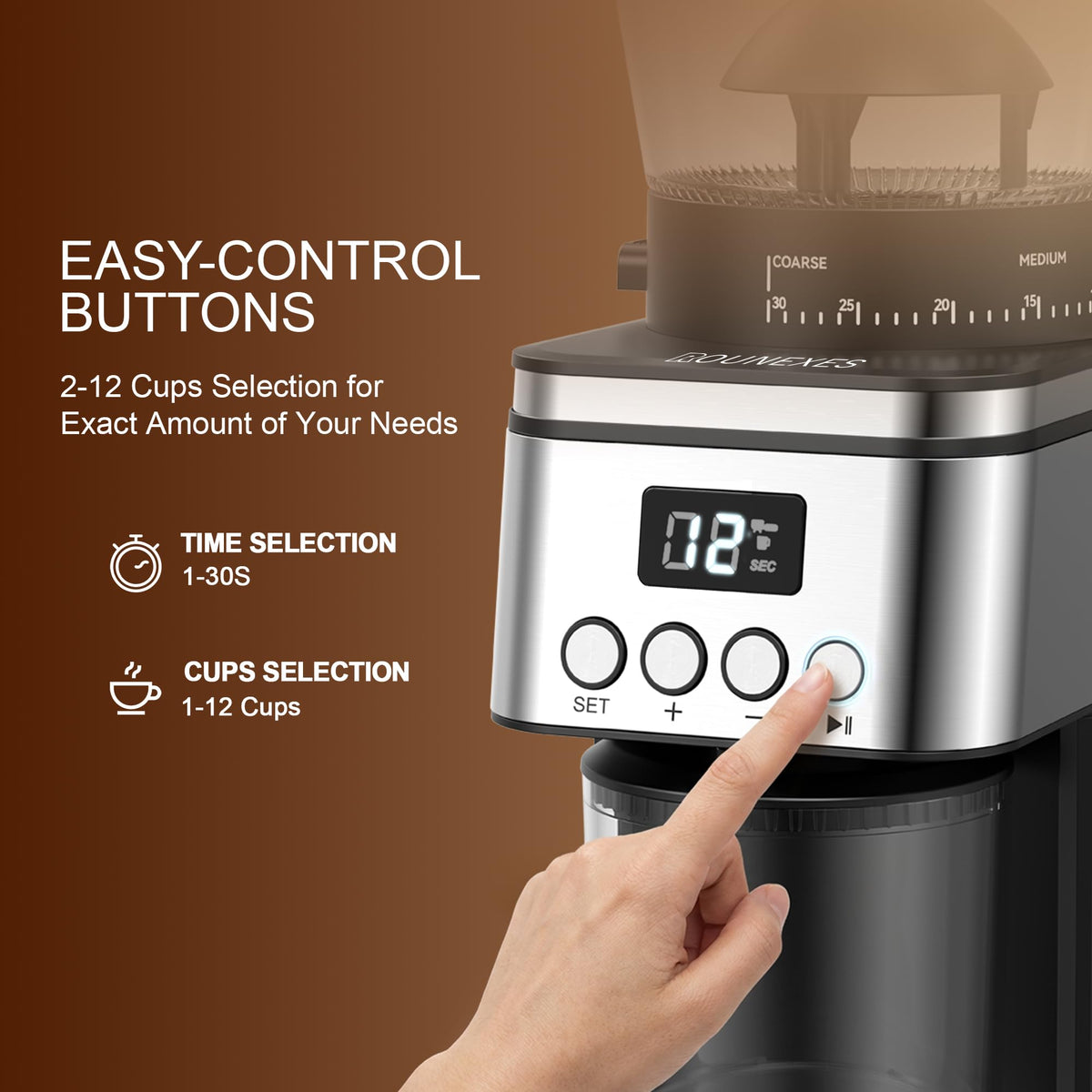 Electric Stainless Steel Conical Burr Coffee Grinder with 30 Grind Settings X978044