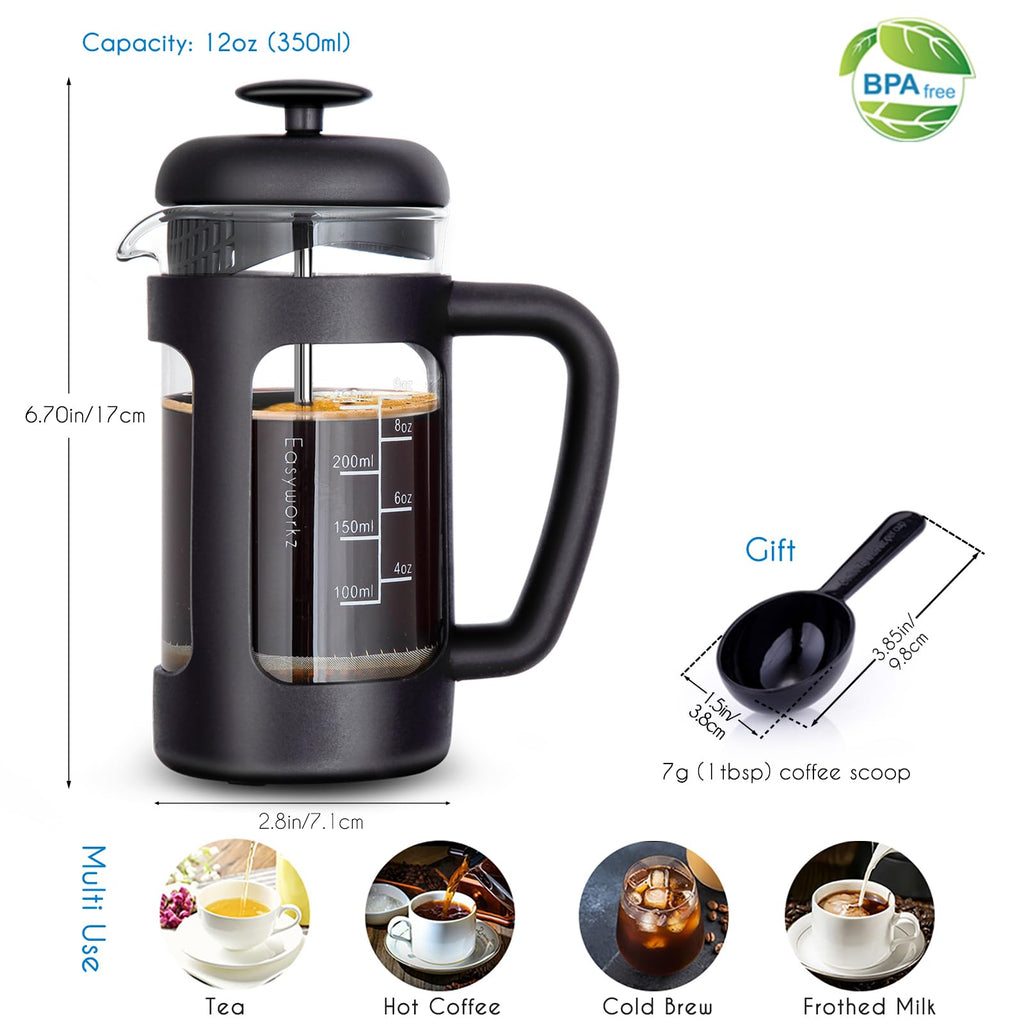 French Press 12 oz, Stainless Steel Espresso Cup 2pcs Set Double Wall Insulated 5 oz Z181347
