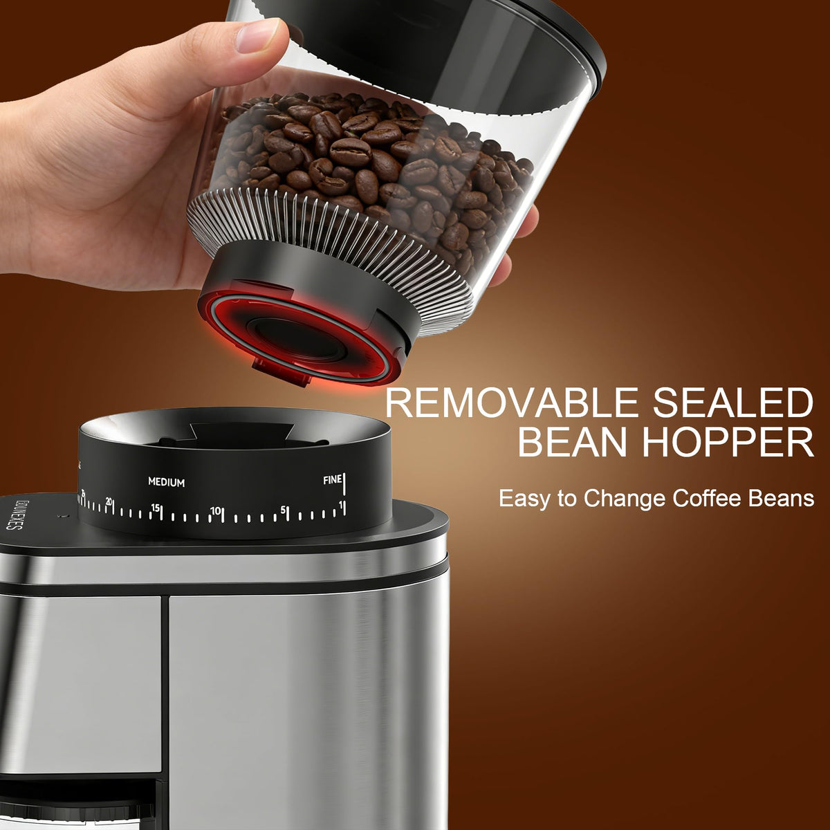 Electric Stainless Steel Conical Burr Coffee Grinder with 30 Grind Settings X978044