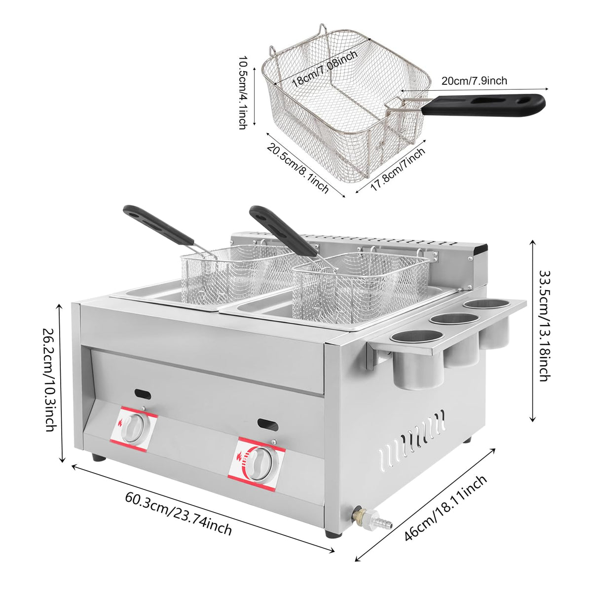 Stainless Steel Countertop Gas Deep Fryer with Basket U25132