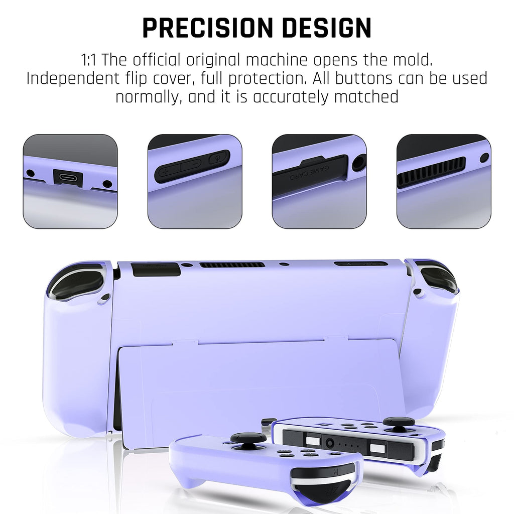 Purple Case for Nintendo Switch OLED Model with Screen Protector and 4 Thumb Grip Caps D78996