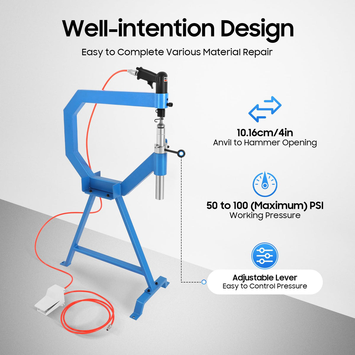 Pneumatic Planishing Hammer with Adjustable Anvil and Pedal U790066