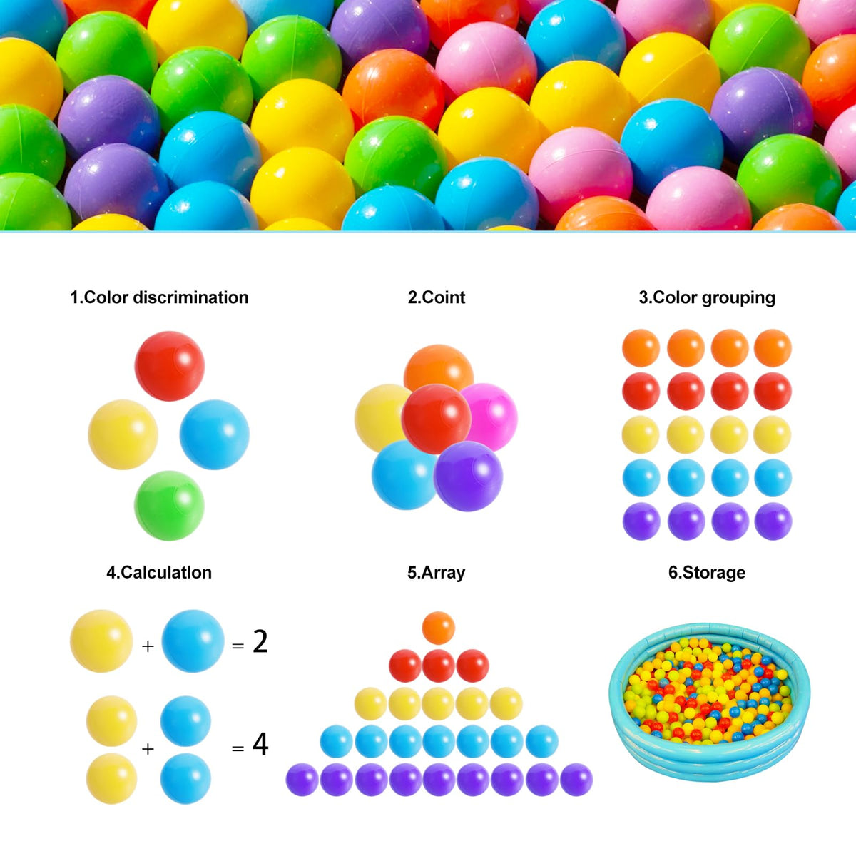 100pcs BPA Free Crush Proof Plastic Ball Pit Balls with Net Bag A24598