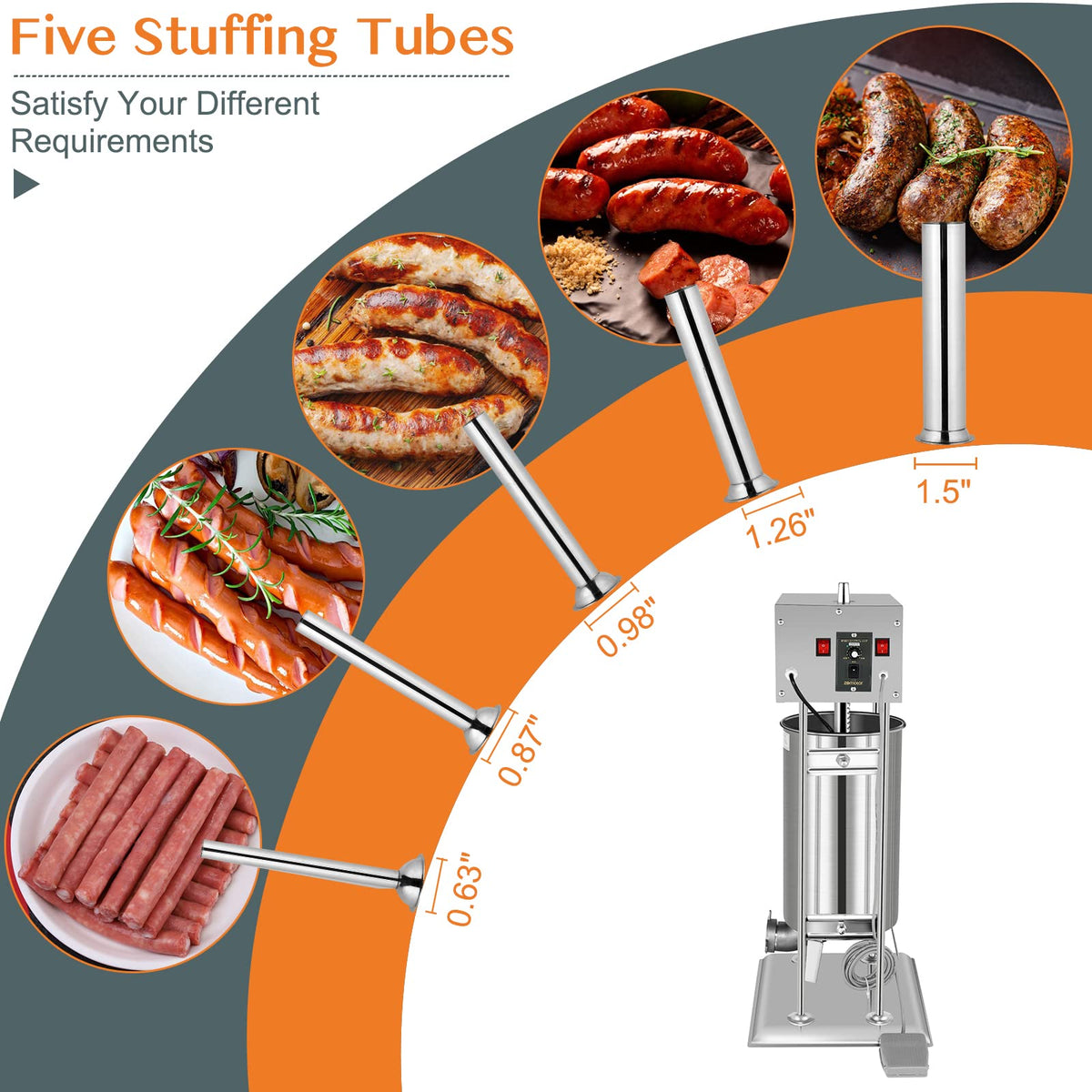 15L Electric Stainless Steel Sausage Stuffer with 5 Stuffing Tubes D599036