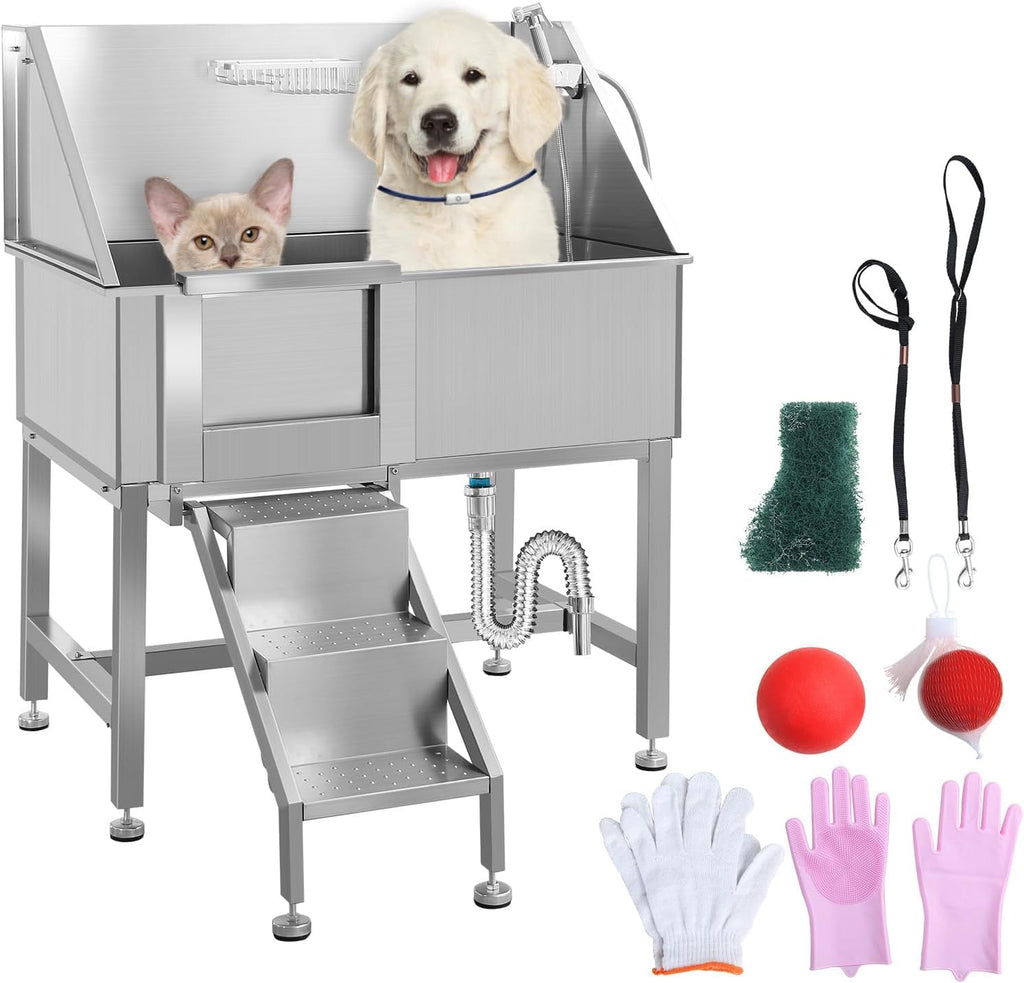 38" Stainless Steel Dog Grooming Tub with Ramp L556208