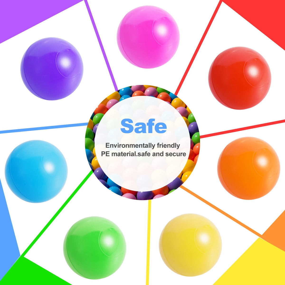 100pcs BPA Free Crush Proof Plastic Ball Pit Balls with Net Bag A24598