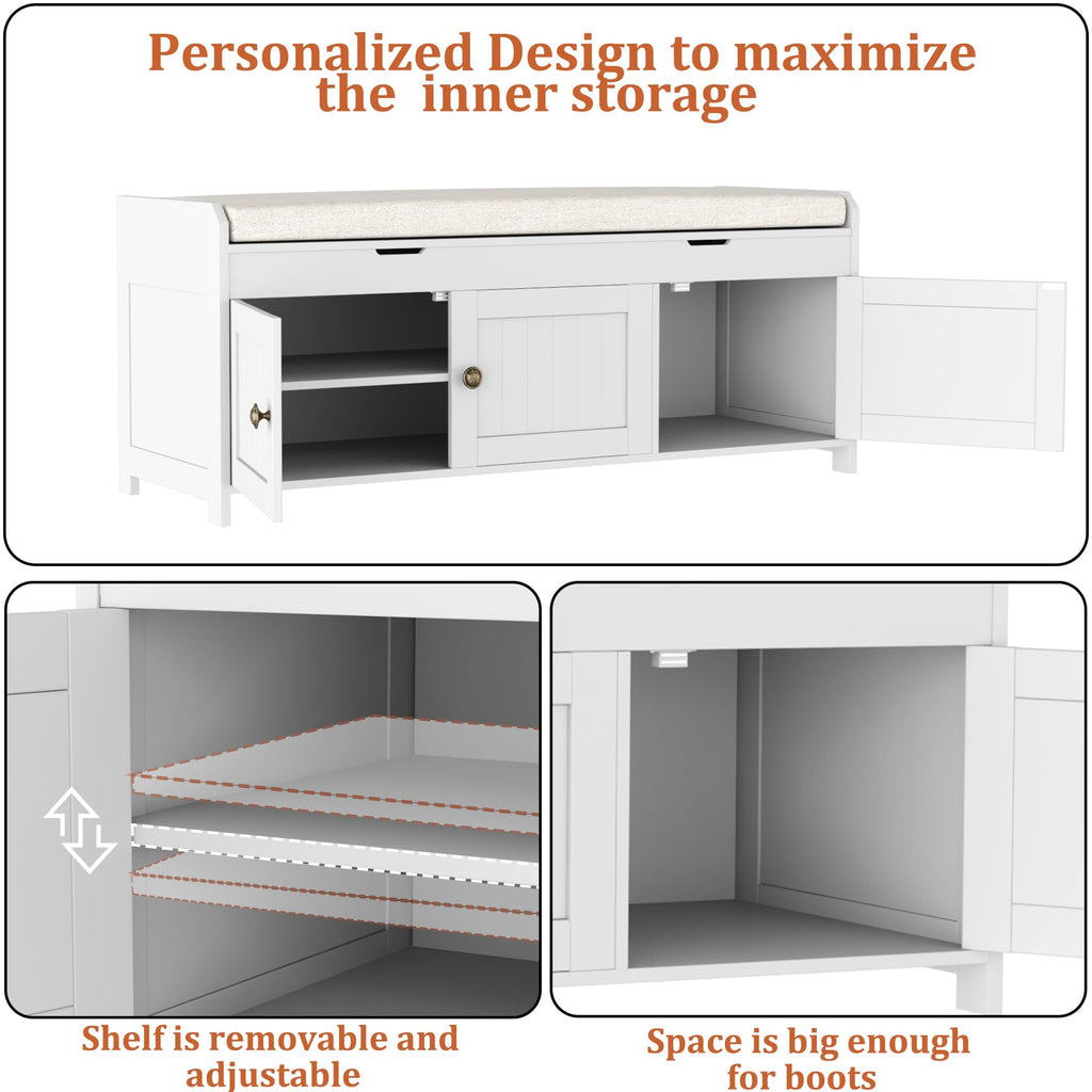 White Lift Top Storage Shoe Bench with Cushioned Seat Z741593