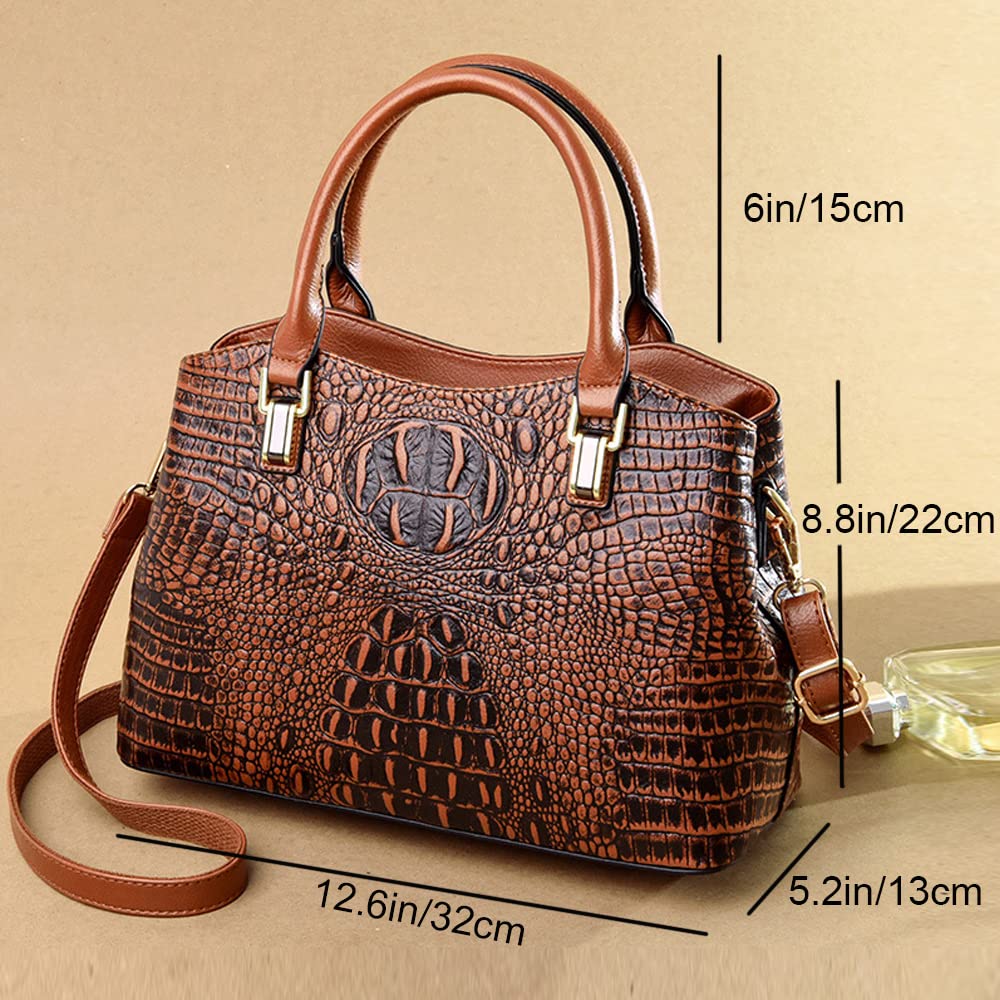Crocodile Leather Satchel Handbag with Shoulder Strap W862877