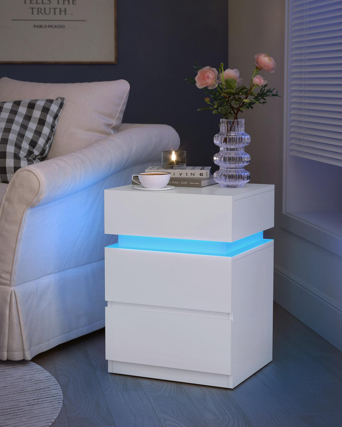 LED Nightstand with Charging Station, 3 Drawers D6502