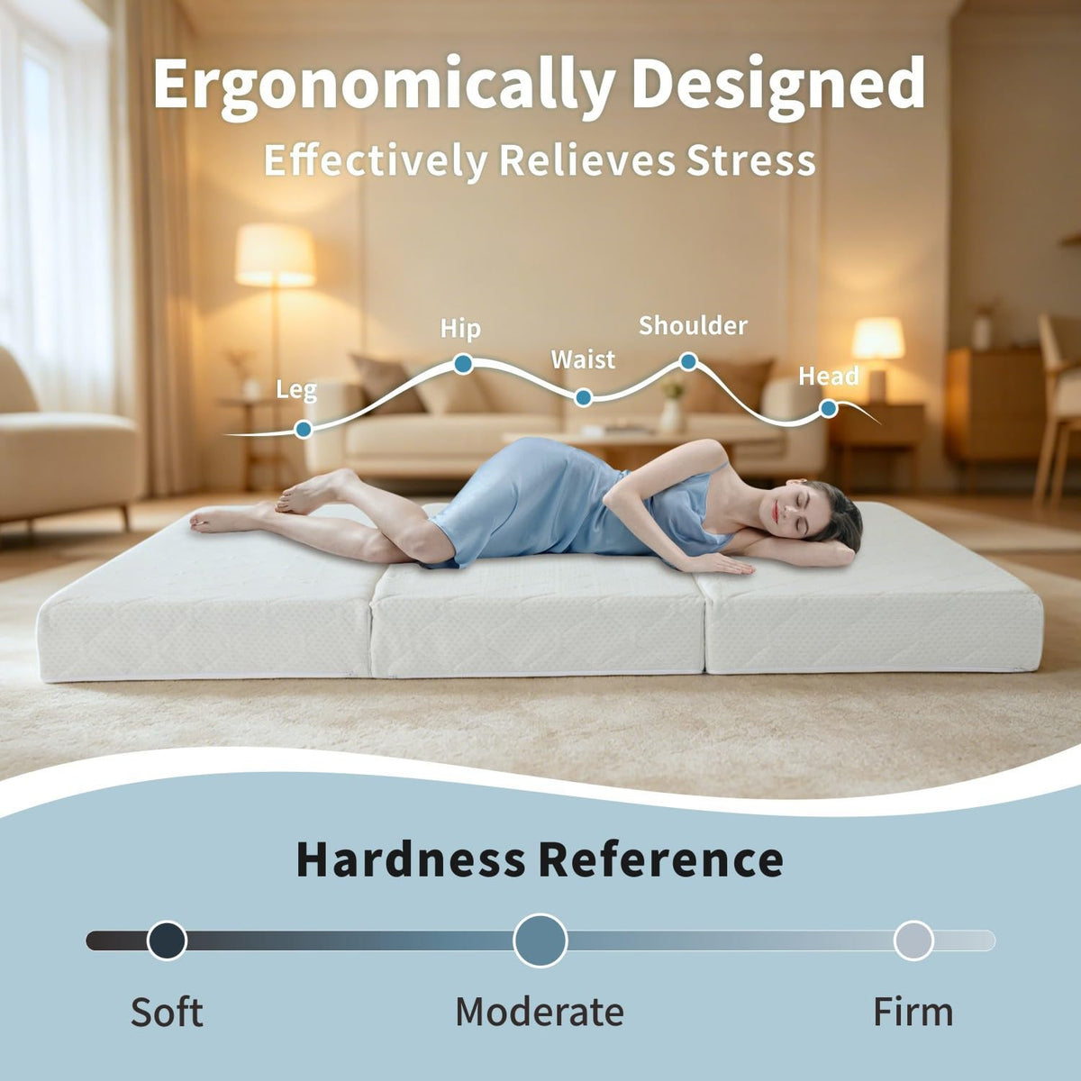 Queen Size Folding Memory Foam Tri-fold Mattress D119