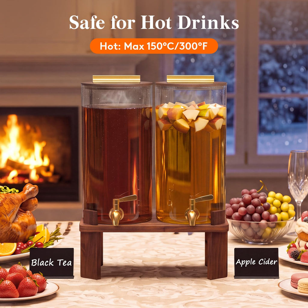 1.5 Gallon Glass Drink Dispenser with Wood Stand Q68803