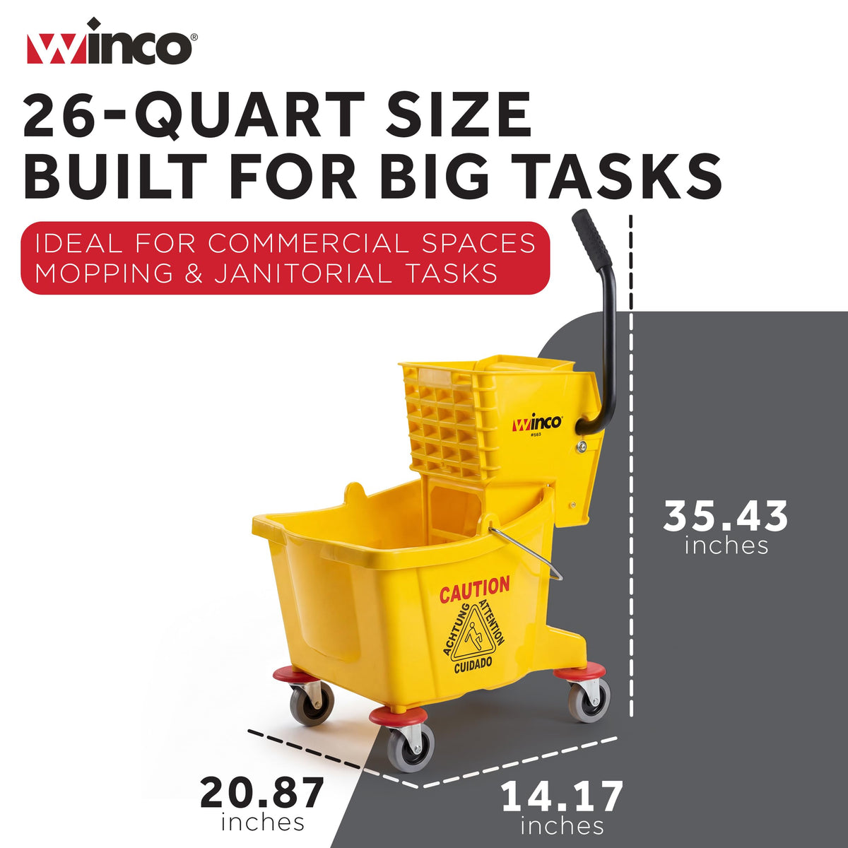 26 qt Yellow Plastic Mop Bucket on Wheels D50893