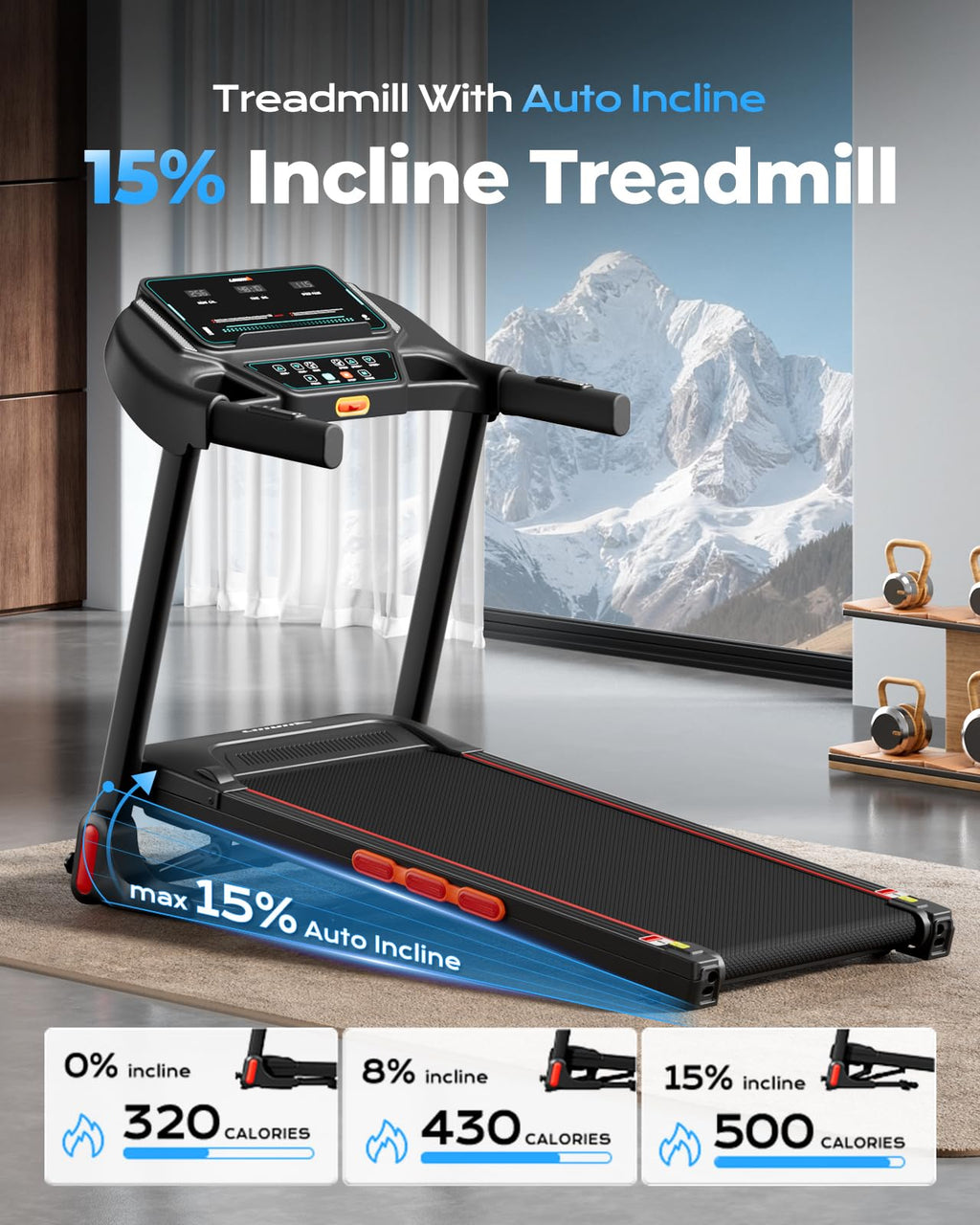 Treadmill with 15% Auto Incline H509