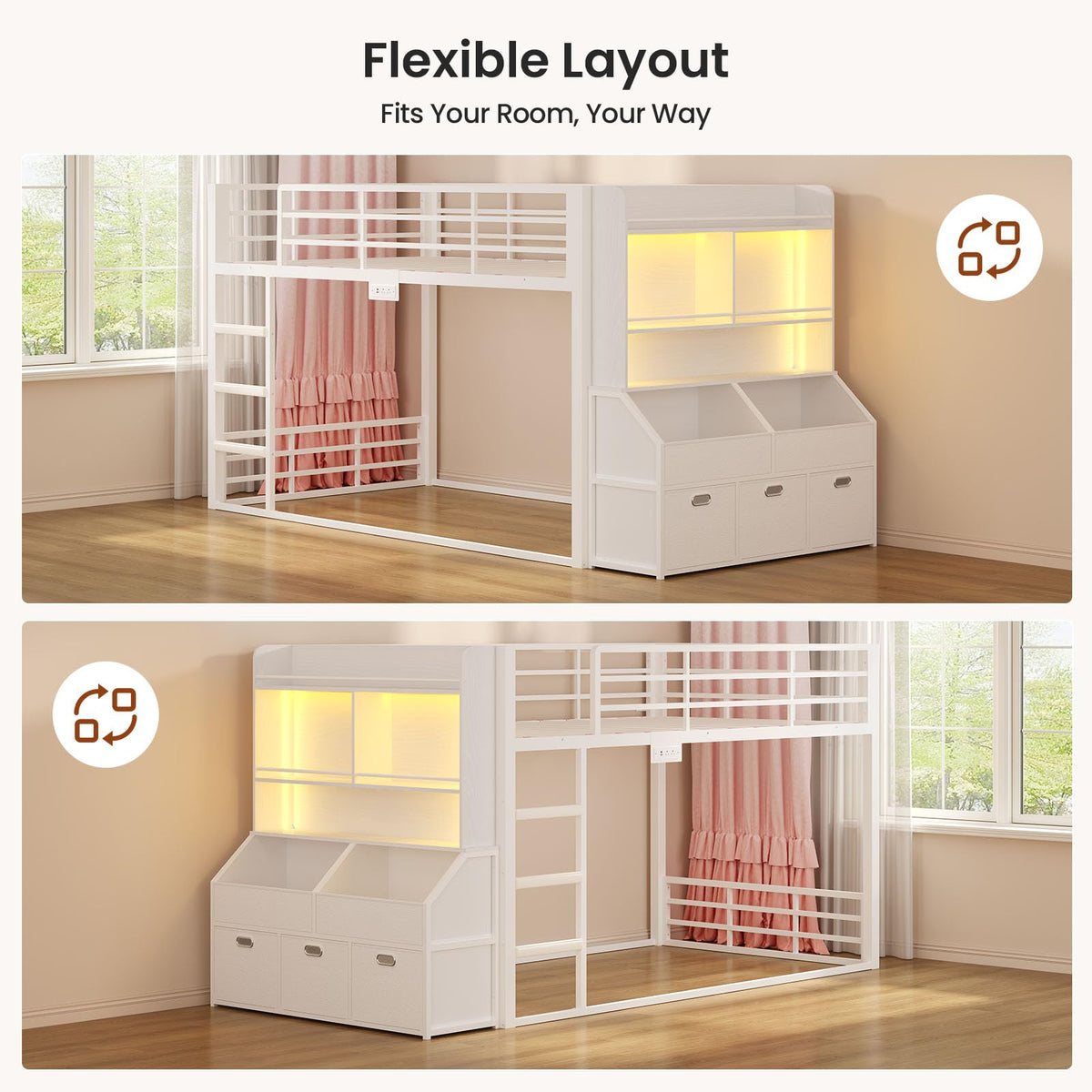 Twin Over Twin Bunk Bed with Bookshelf and Drawers E5949