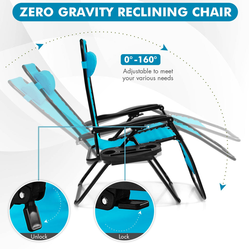 2 PCS Blue Zero Gravity Chair with Cup Holder A8569