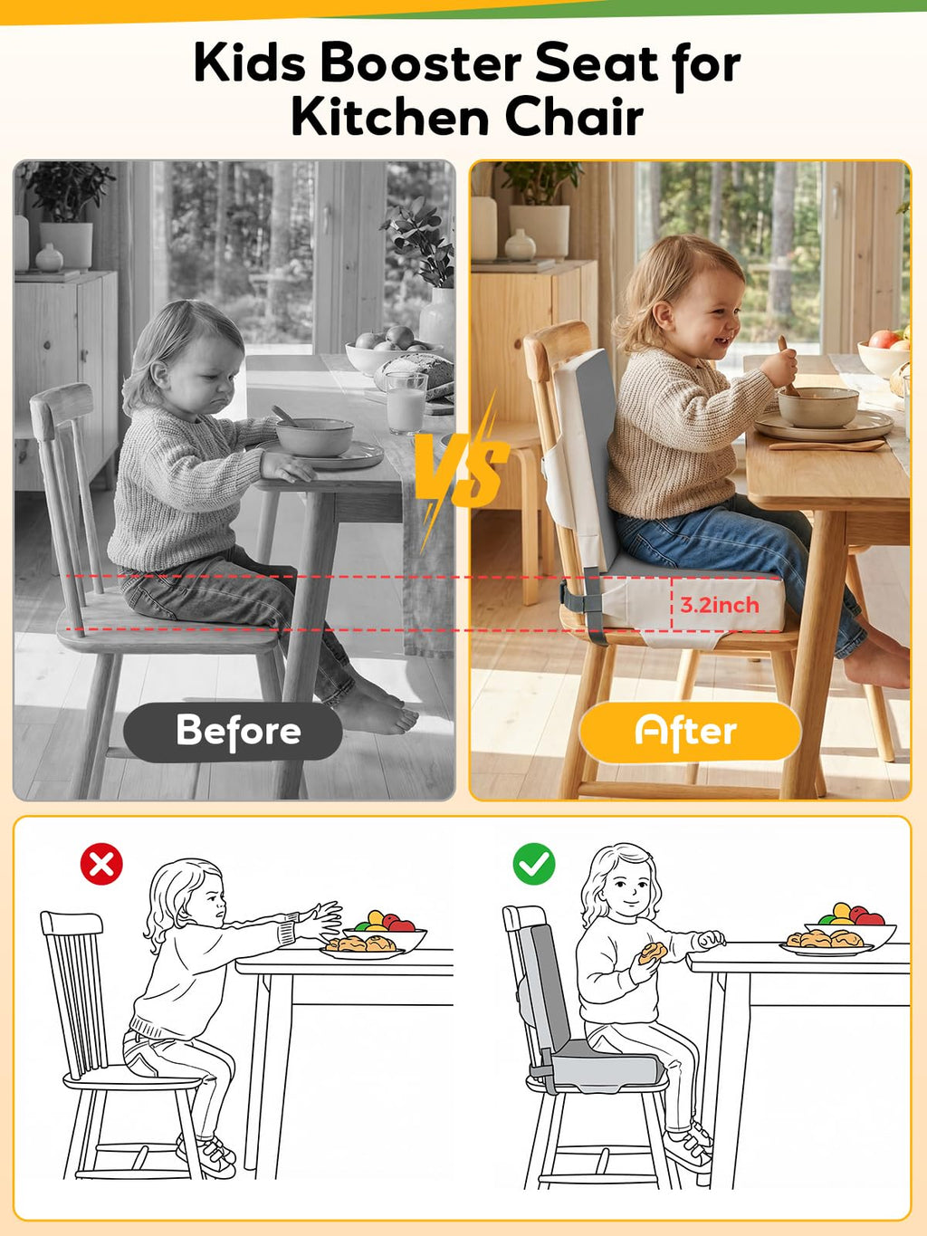 Grey Toddler Booster Seat for Kitchen Chair H694089