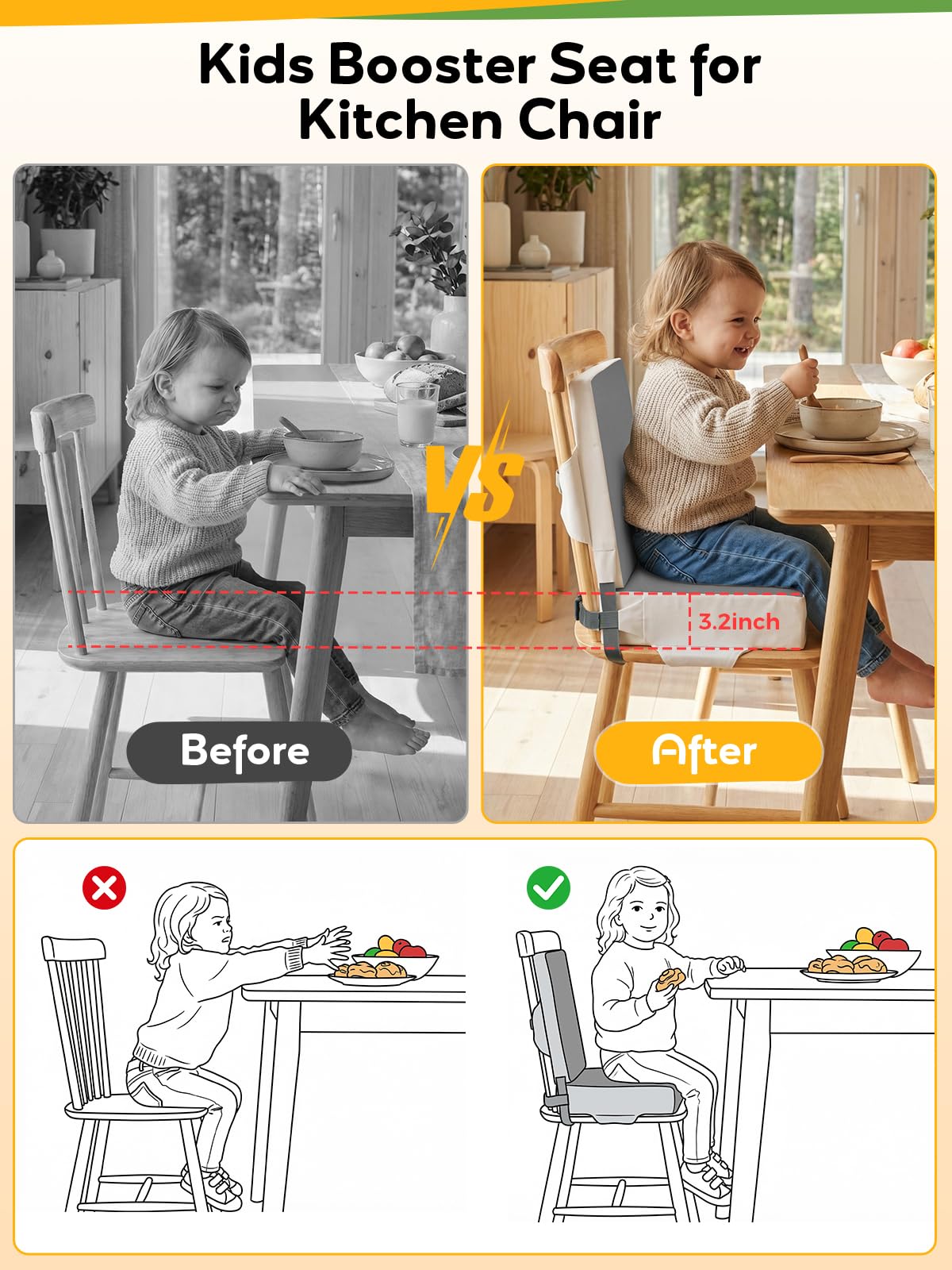 Grey Toddler Booster Seat for Kitchen Chair H694089