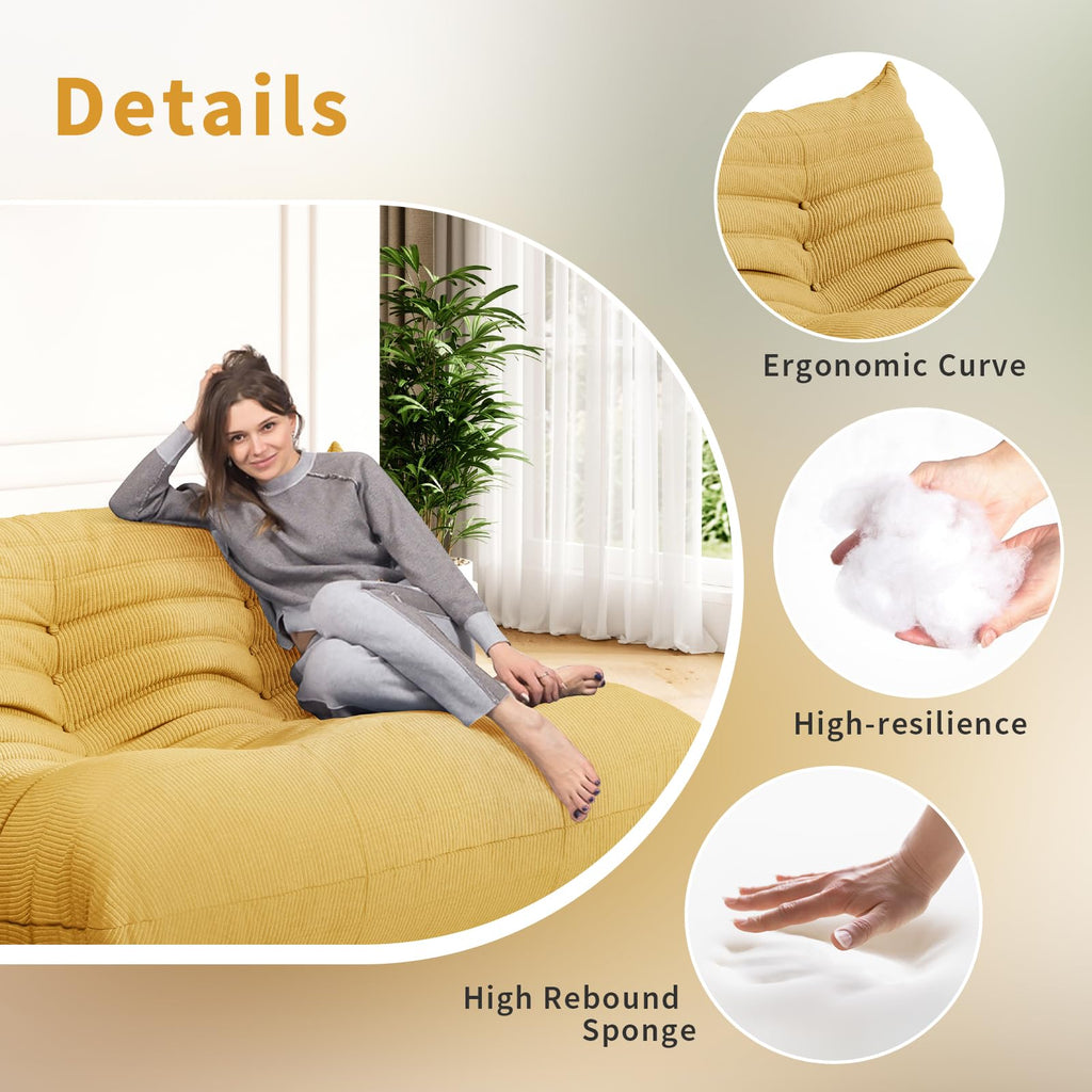 Yellow Corduroy Memory Foam Bean Bag Chair F54403