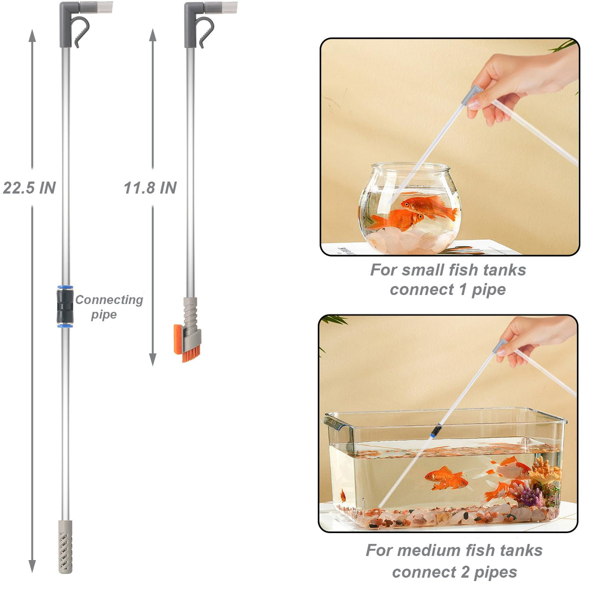 Compact Aquarium Siphon Vacuum and Water Changer Kit with Cleaning Brush F850