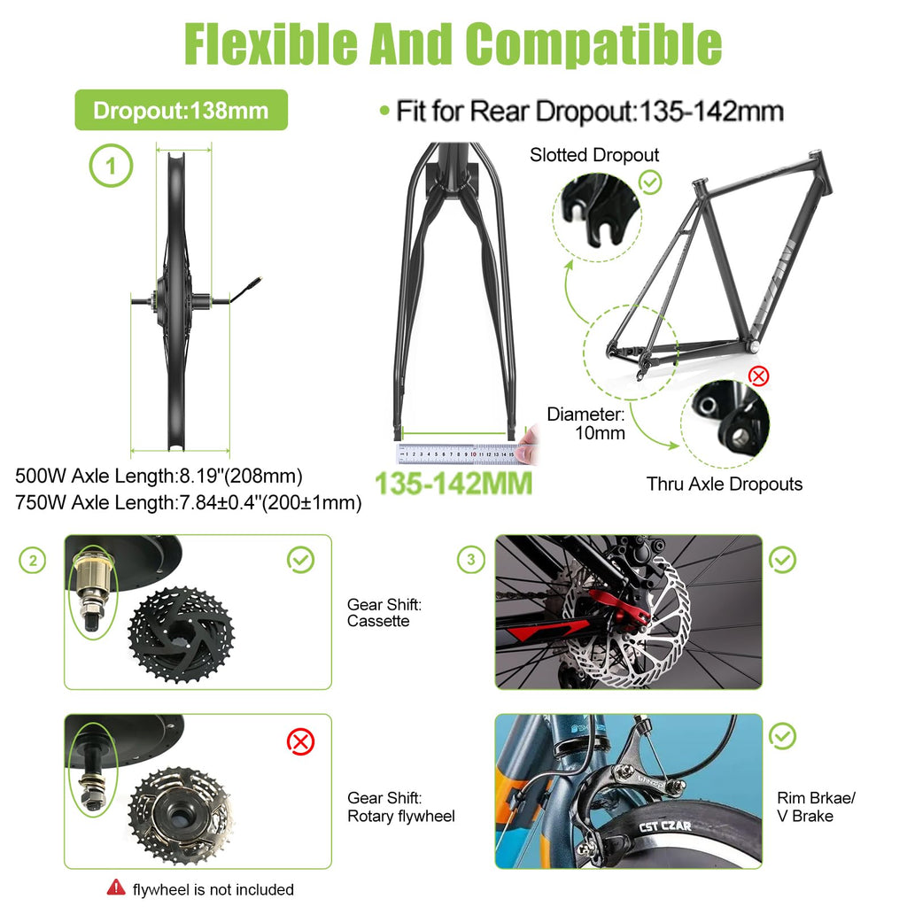 48V 500W 750W Rear Hub Motor Ebike Conversion Kit N575