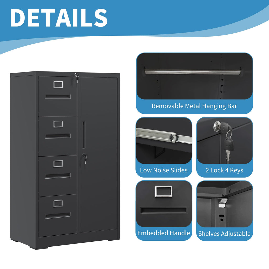 4 Drawer Metal File Cabinet with Lock T7252