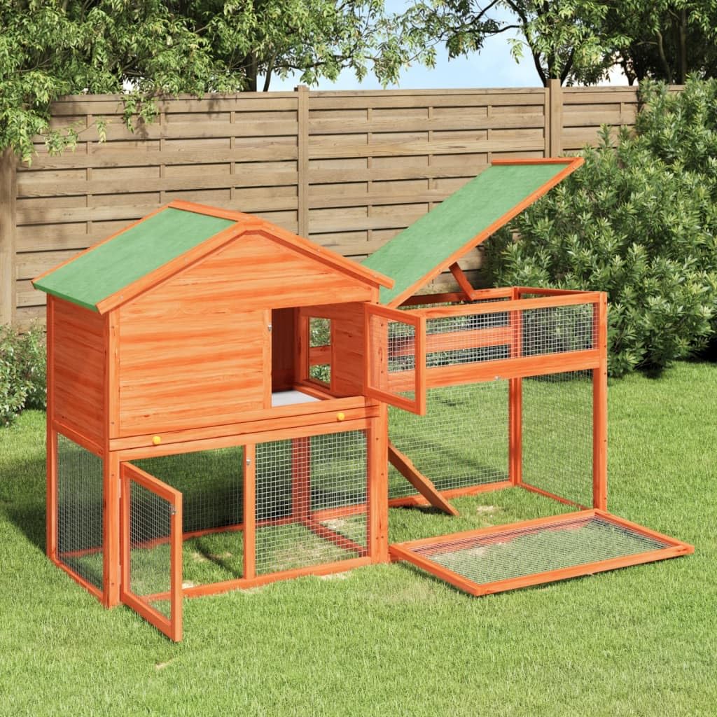 2-Tier Wooden Rabbit Hutch Small Animal Cage F664755