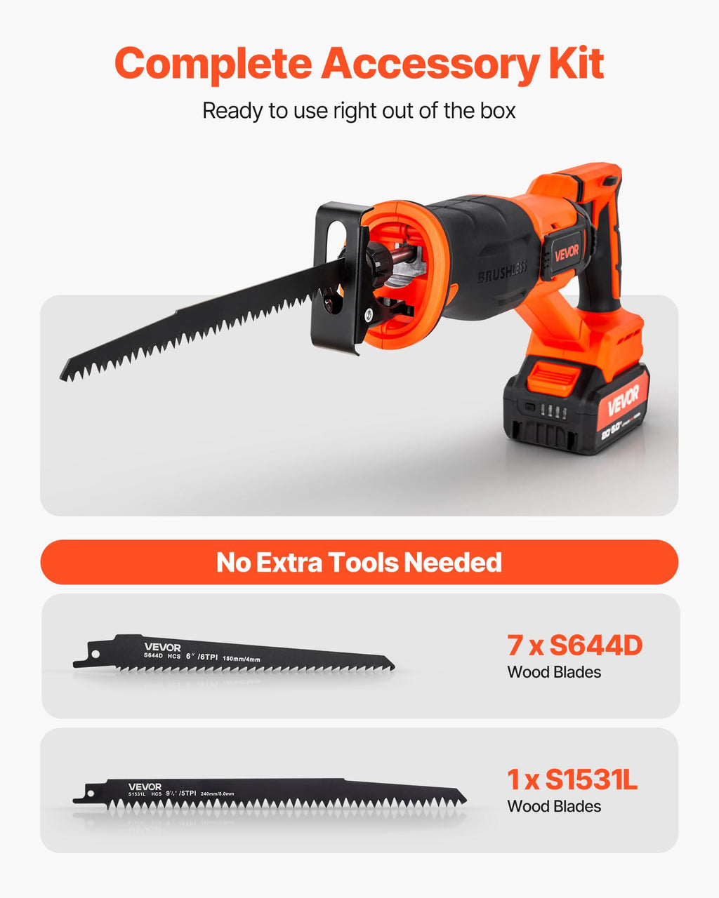 20V Cordless Reciprocating Saw with Battery, 8 Blades, and Carrying Bag S474270