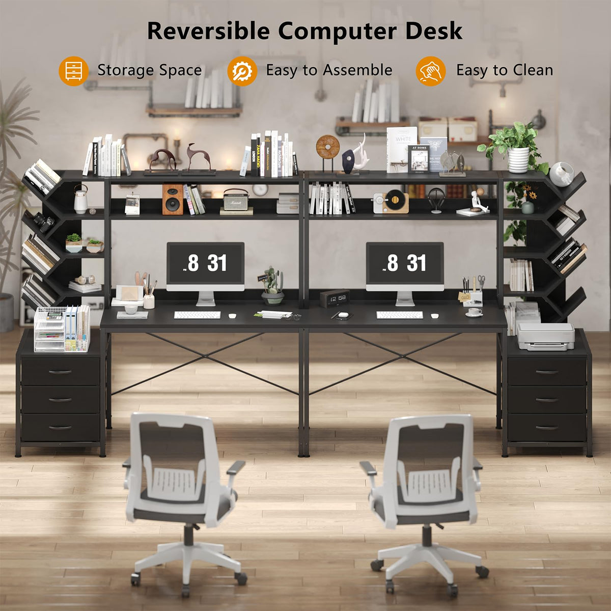 52" Computer Desk with Bookshelf, 3 Drawers & Hutch A305737