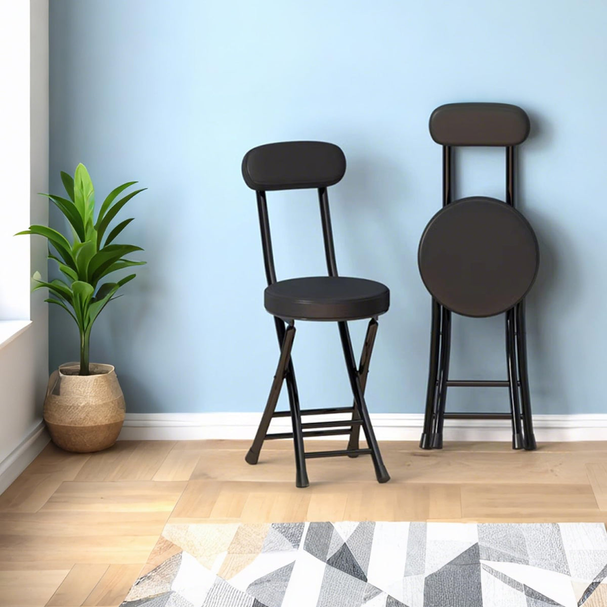Black Folding Chairs with Cushion 2 Pack L352